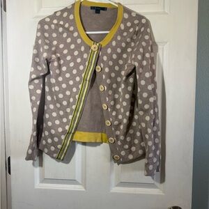 Boden Beige Polka Dot Cardigan with Yellow Trim